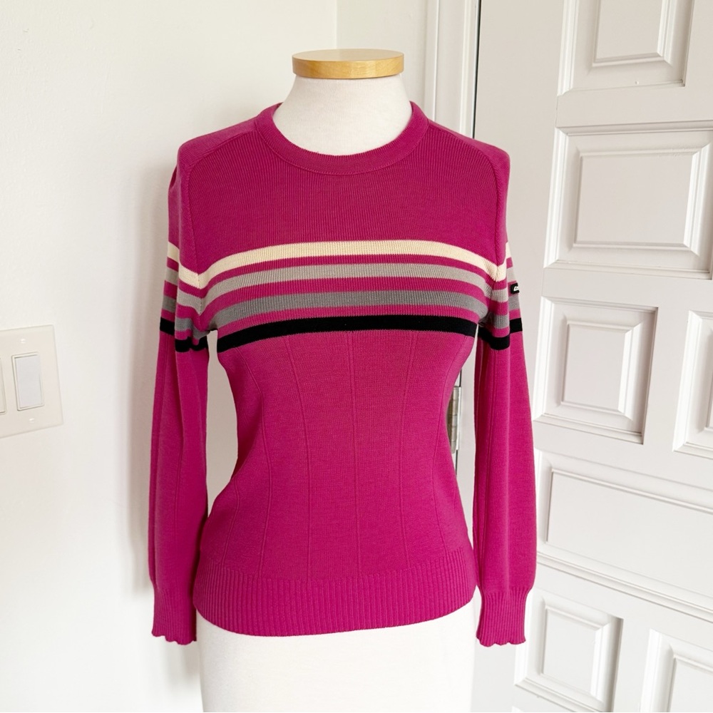 Lido of California Vintage 80s Pink Striped Sweater Wool Retro Ski Size Medium